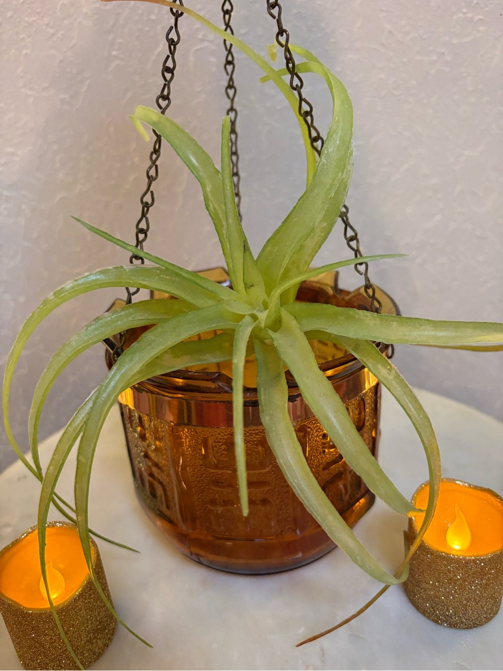 Vintage Amber Glass Hanging Planter